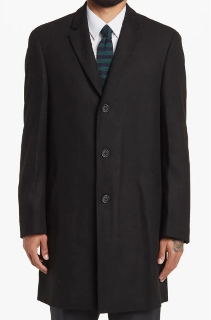 Hart Schaffner Marx Hanover Wool Blend Topcoat Car Coat Black 3 Button Men's 44R